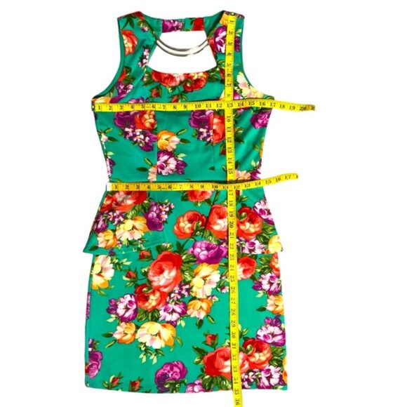 Glam Doll Dress Sleeveless Back Keyhole Cutout Bodycon Pendulum Green Floral M - Picture 4 of 16